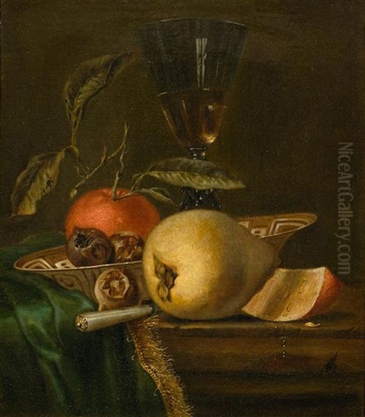 Still Life With Fruits And A Wine Glass On A Table - view 1