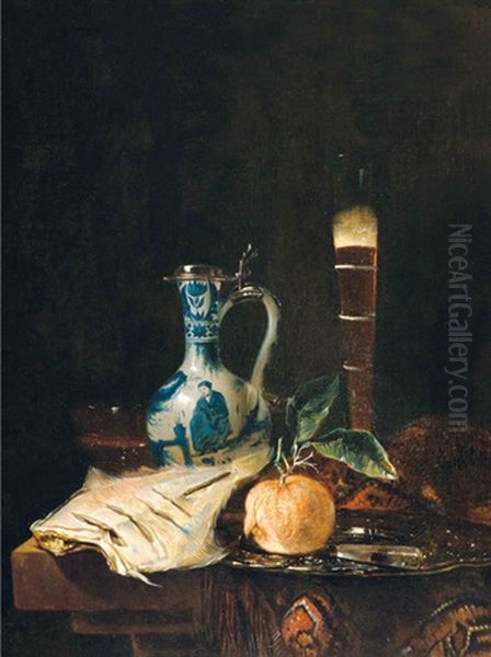 Still Life With A Delft Jar, A Flute Of Beer And An Orange - view 1