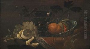 Obststilleben Mit Delfter Schale Und Noppenglas