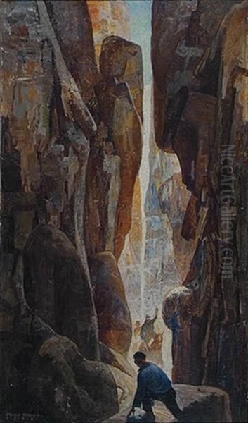Man In Canyon Pursued By Men On Horseback (illus. For Ladies' Home Journal) - view 1