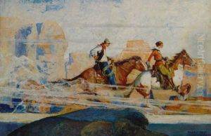 Cowboy About To Overtake Woman On Horseback by Frank Street