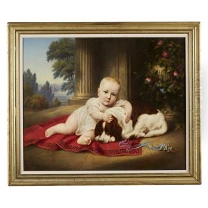 Portrait Of Child And Dog In Classical Setting