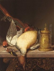 Jagdstilleben Mit Erlegtem Wild (+ Jagdstilleben Mit Deckelhumpen Und Einem Gewehr; Pair) by Michael Streibl