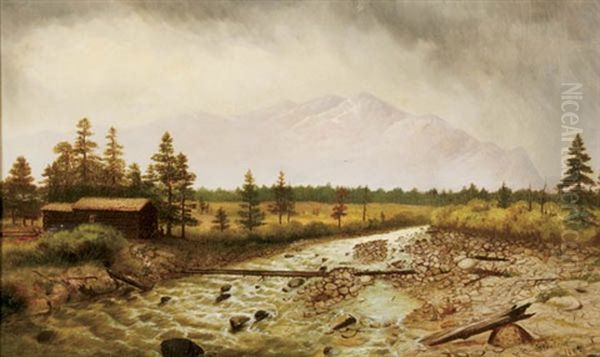 Landscape With Fallen Tree Over River And Mountains Behind - view 1