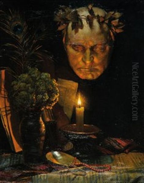 Atmospharisches Stillleben Mit Totenmaske Und Kerze - view 1