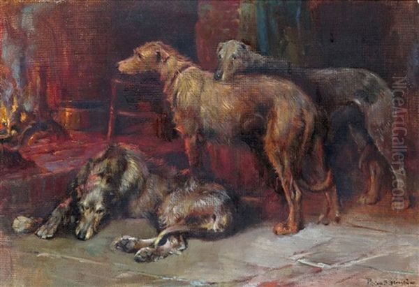 Deerhounds By A Fire - view 1