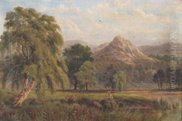 Wooded Landscapes With A Fisherman And A Rustic - view 1