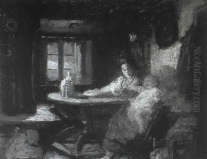 In Einer Burgerlichen Wohnstube Sitzt Eine Junge Frau Mit Ihrem Kind... by A. Striebel