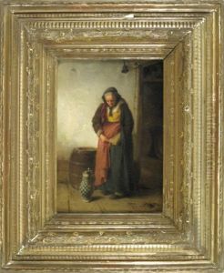 Bauerin Mit Henkelkrug Vor Einer Tur Mit Klingelzug by Franz Xaver Striebel