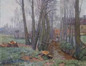 Landschaft Mit Bachlein Zwischen Zwei Baumreihen by Heinrich Strieffler