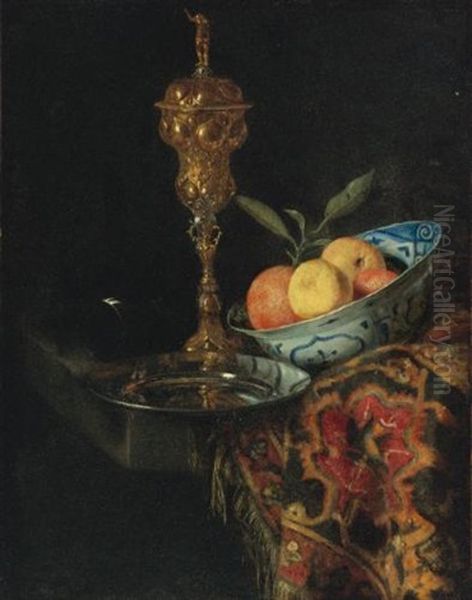 A Still Life With A Bowl Of Oranges, A Pewter Plate And A Gilt Cup - view 1