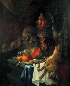 Nature Morte Aux Hanap, Fruits Et Lievre Sur Un Entablement