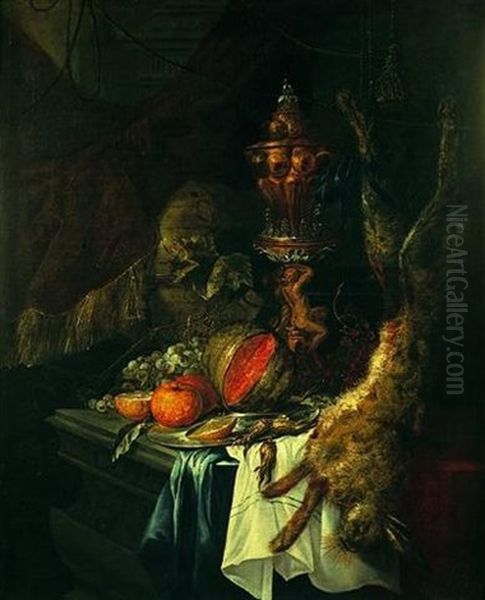 Nature Morte Au Hanap, Fruits Et Lievre Sur Un Entablement - view 1