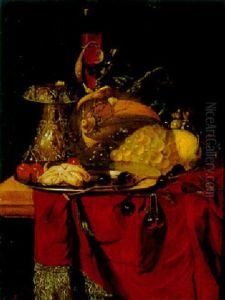 Still Life With Grapes, Cherries, A Melon, Two Glasses And Other Objects On A Ledge by Christian Striep