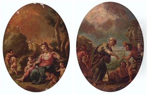A Goddess Surrounded By Putti (+ A Goddess With Fisherman; Pair) - view 1