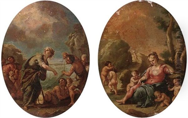 A Goddess Surrounded By Putti (+ A Goddess With Fisherman; Pair) - view 1