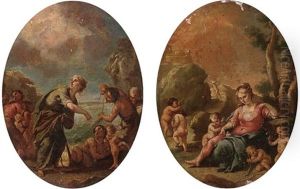 A Goddess Surrounded By Putti (+ A Goddess With Fisherman; Pair) A Goddess Surrounded By Putti (+ A Goddess With Fisherman; Pair)