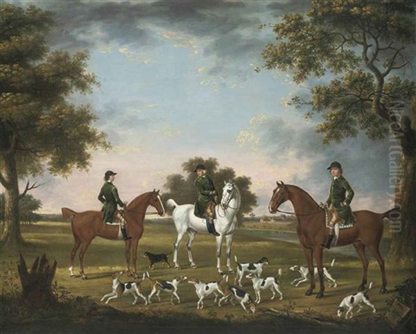 Huntsmen And Hounds In A Wooded River Landscape, Kennels Beyond - view 1