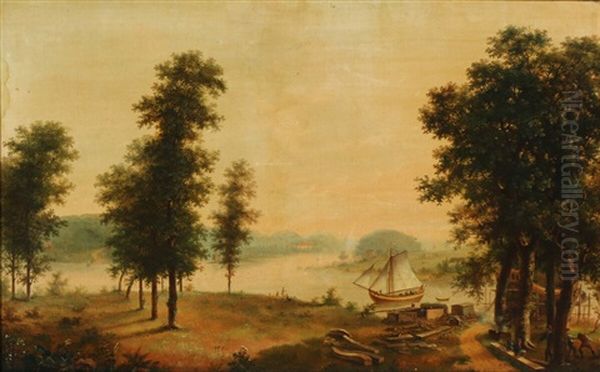 Summerlandscape With Shipbuilding At The River Shore - view 1