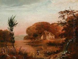 Forest Scene With Fishermen Working In The Water Edge by Christian Strodtmann