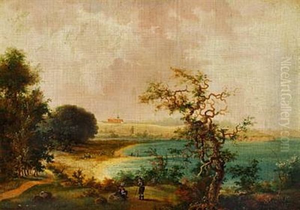 A View Of A Manor House (+ A Couple Near The Sea, In The Background A Manor House; Pair) - view 1