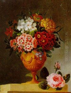 Aurikler Og Nelliker I Louis Xvi Vase Pa En Karm by Christian Strodtmann
