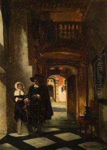 A Lady And A Gentleman In The Hall Of A Patrician House by Johannes Anthonie Balthasar Stroebel