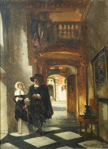 Couple In 17th Century Clothes by Johannes Anthonie Balthasar Stroebel