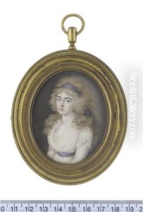 A Lady, Wearing White Dress, Blue Waist Sash, Her Powdered Hair Worn A La Conseilleur And Dressed With A Matching Bandeau
