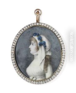 Princess Elizaveta Borissovna Shakhovskaya, In Profile To The Left, In Decollete White Dress With White Sash Tied Around Her Waist by Eduard (Peter Eduard) Stroehling
