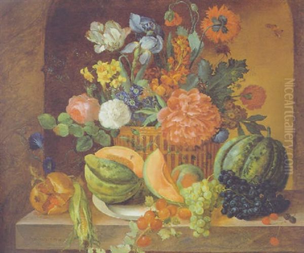 Groses Blumen- Und Fruchtestilleben In Nische - view 1
