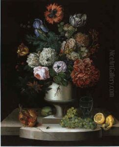 Blumenstilleben Mit Fruchten by Antal Jozsef Strohmayer