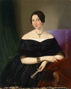 Bildnis Einer Schwarzgekleideten Dame Mit Zusammengeklapptem Facher by Mihael Stroj