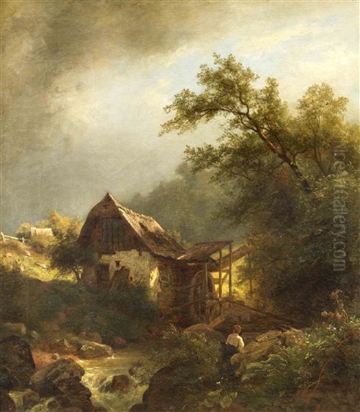 Landschaft Mit Wassermuhle Und Figurenstaffage - view 1