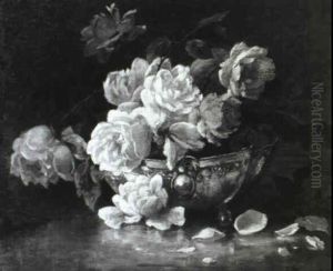 Stilleben Mit Rosen In Silberschale by Helene Marie Stromeyer