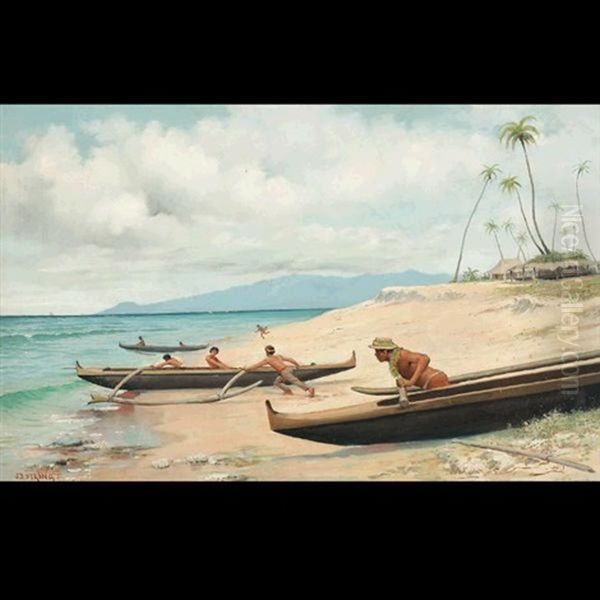 Diamond Head, Hawaii - Launching The Outriggers - view 1