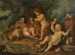 Playing Putti In Landscape by Peter Strudel