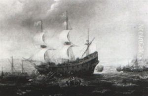 A Spanish Man-o-war Being Attacked By Dutch Galleys by Pierre Henri Strum