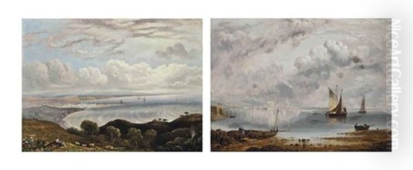 Two Views Of Peel, Isle Of Man, One Observed From The Coast, The Other From The Hills Above (both Illustrated) (pair) - view 1