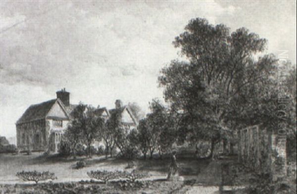 Figures In The Gardens Of A House - view 1