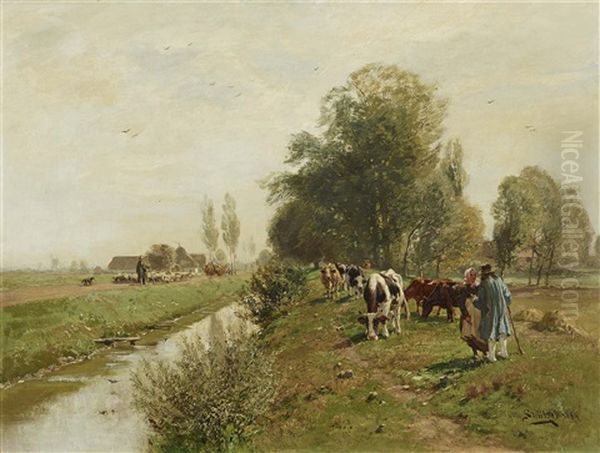 Brook Landscape With Shepherds - view 1