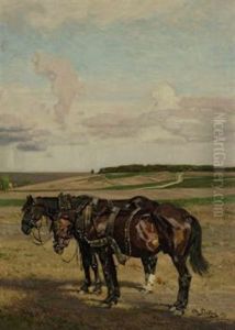 Zwei Ackerpferde Im Dachauer Land by Otto Struetzel