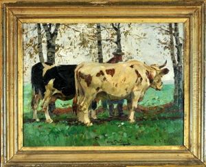 Bauer Mit Zwei Kuhen by Otto Struetzel