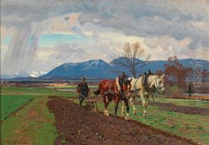 Farmer Ploughing by Otto Struetzel