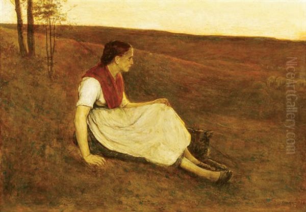 Shepherdress With Dog At Dusk - view 1