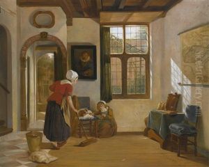 Interior With A Maid, A Girl With A Dog, And A Map Of Dordrecht