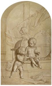 Drei Putten Mit Symbolen Fur Die Seefahrt by Abraham Ii Van Stry