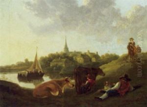 Cattle And Peasants In Field Outside Dordrecht by Abraham van Stry the Younger