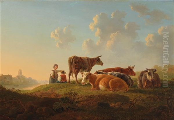 Two Herders With Resting Cattle By A River Near Dordrecht - view 1