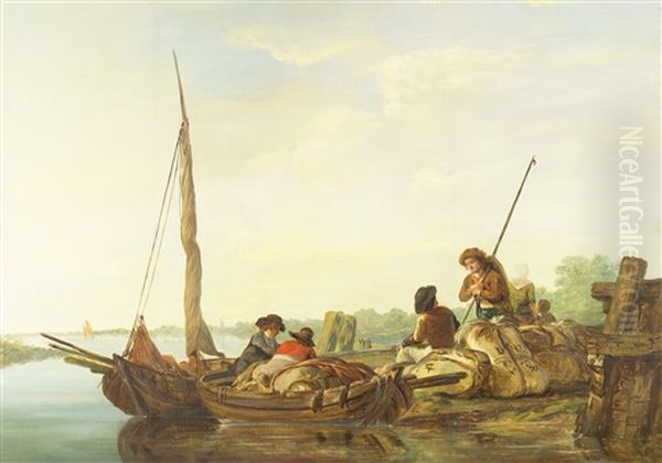 Figures In Boat Unloading Tobacco - view 1